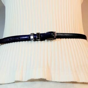 Womens Skinny Belt Medium Waist Navy Blue Snake Print Silver Tone Hardware